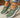Chaussures vert sauge pour femme, portées avec jean retroussé, vue latérale